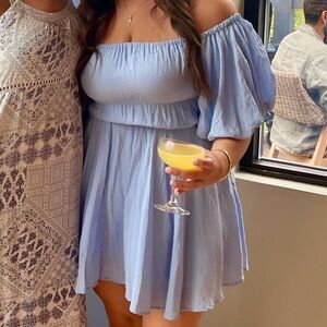 Puff Sleeve Off-Shoulder Blue Dress
